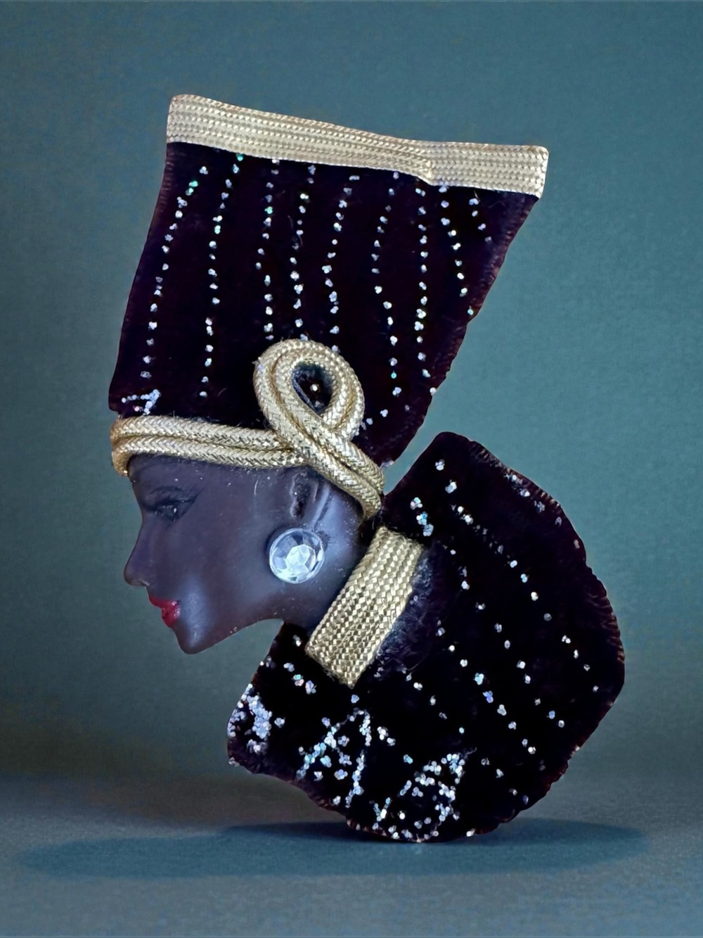 Vtg 90s JORETTA Africana Black Lady Figural  Brooch Afro Bohemian Resin